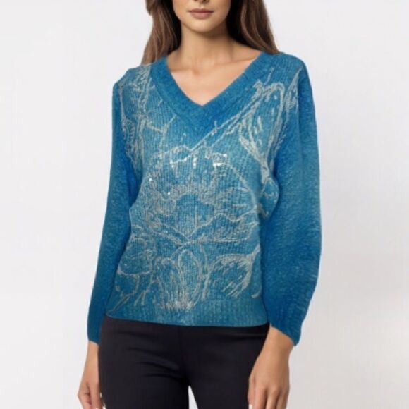 NWT Avant Toi Sequins Cashmere Sweater Oversized XXS Turquoise - Picture 1 of 14